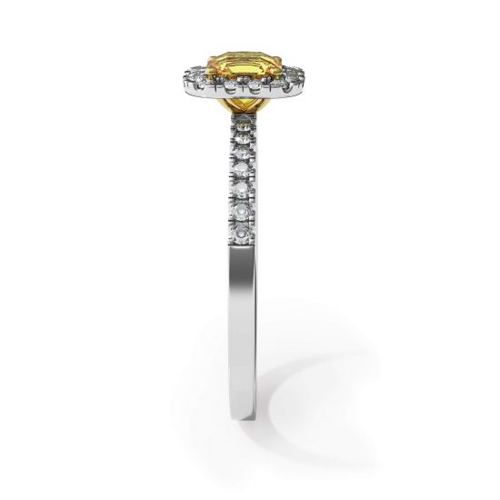 クッション 1/2 ct イエロー ダイヤモンド リング (ハロー付き 